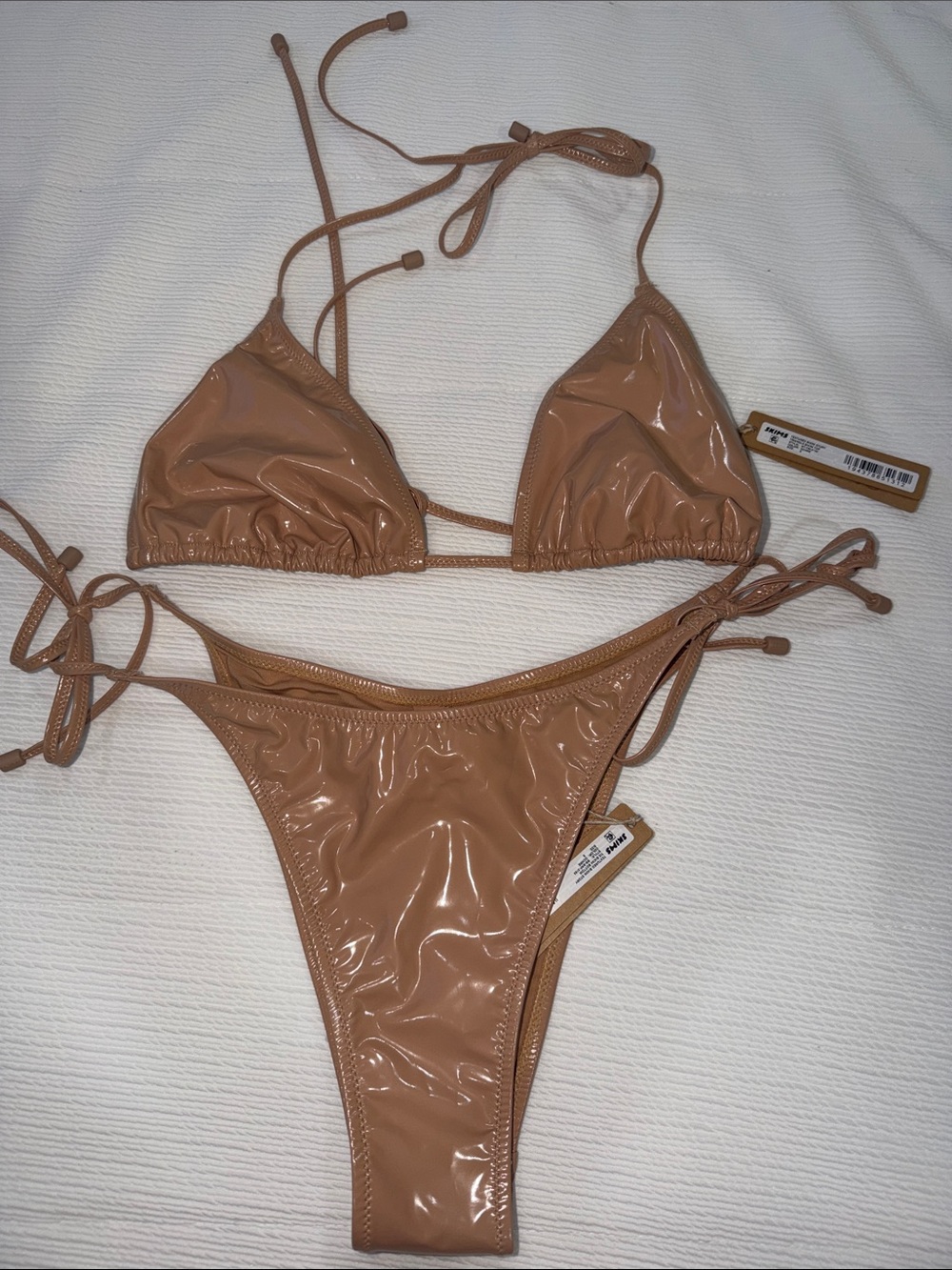 SKIMS Beige Patent Triangle Bikini Set Small